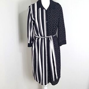 Luxology Two-Tone Black & White Dress, Stripes & Polka-dots, Size Medium